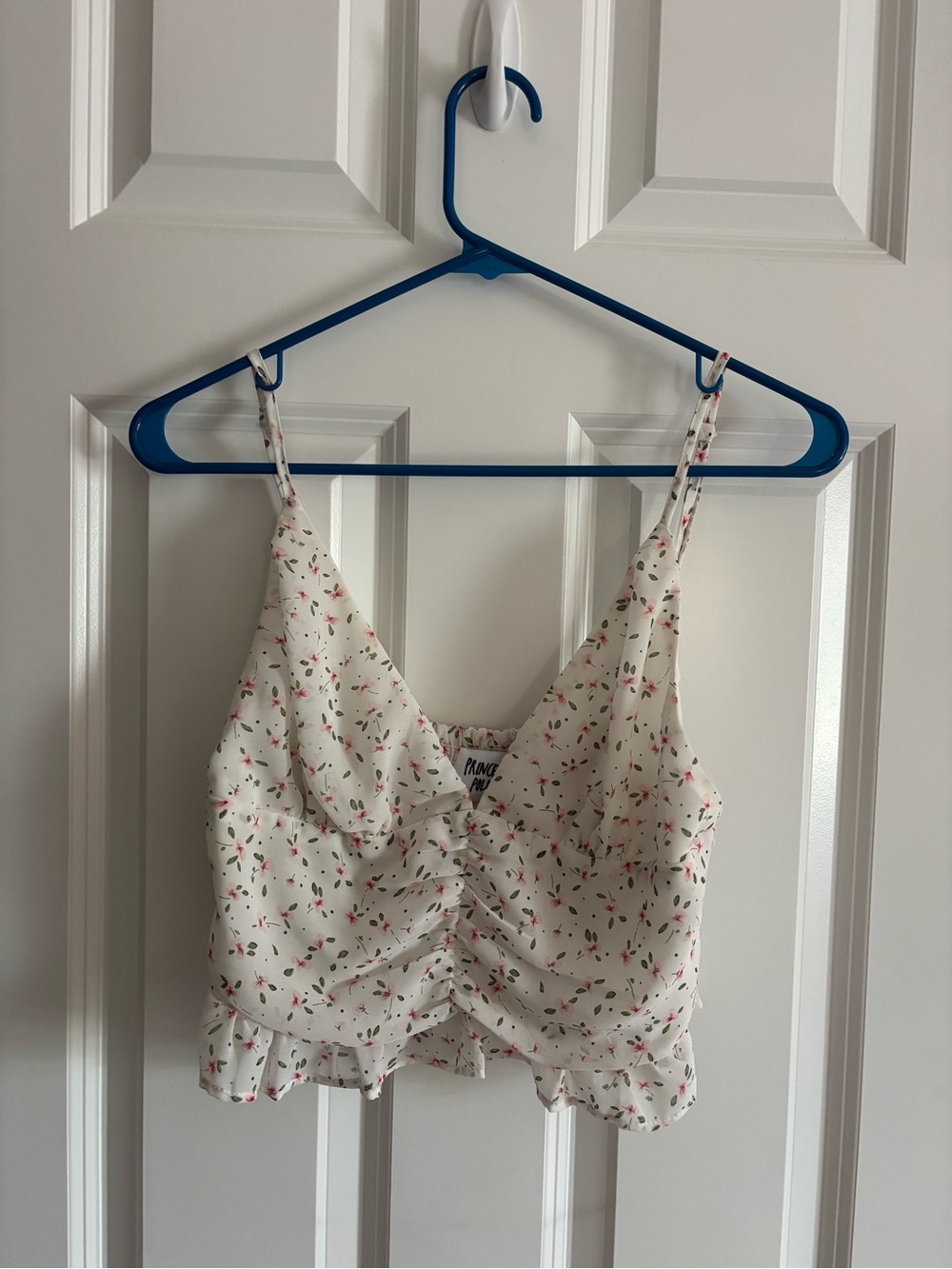 Princess Polly White Floral Ruched V-Neck Cami